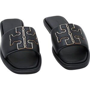 Tory Burch Double T Sport Slide Sandals Black/Gold Women's US 6